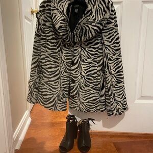 faux fur zebra jacket button down